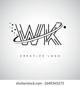 WK Orbit Monogram Logo - Futuristic Minimal Letter mark with Circular Line Art, Tech-Inspired Dots and Space Motion Concept for Modern Branding Identity (Logotipo de Monograma de Órbita WK - Marca de Letra Mínima Futurista com Linha de Arte Circular, Pontos Inspirados na Tecnologia e Conceito de Movimento Espacial para Identidade de Marca Moderna)