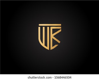 WK shield shape Letter Design in gold color