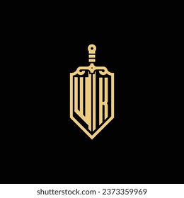 WK vintage shield and sword initial logo in high quality professional design that will print well across any print media