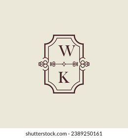 WK vintage wedding initial logo in high quality professional design that will print well across any print media
