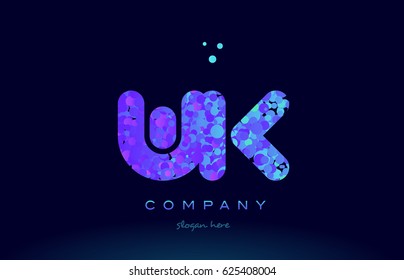 wk w k alphabet pink blue bubble circle dots creative letter company logo vector icon design template