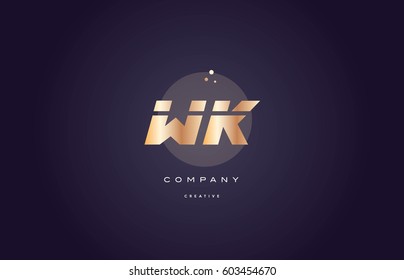 wk w k  gold yellow golden metal metallic bold luxury product modern creative gradient alphabet company logo design vector icon template