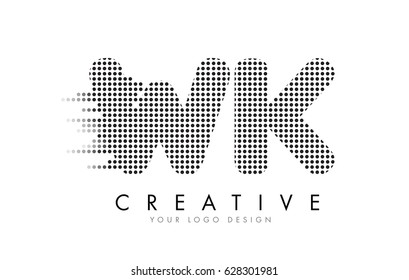 WK W K Letter Logo Design with Black Dots and Bubble Trails.