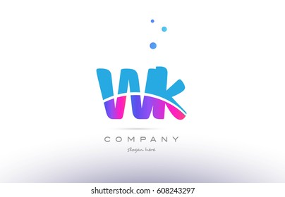 wk w k  pink purple blue white uppercase lowercase modern creative alphabet gradient company letter logo design vector icon template