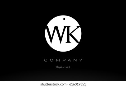WK W K simple black white circle background alphabet company logo design vector icon template