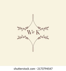 Letras iniciales del logotipo de boda WK en un diseño profesional de alta calidad que se imprimirá en cualquier medio impreso