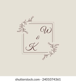 Monograma cuadrado de línea de boda WK con diseño profesional de alta calidad que se imprimirá bien