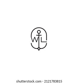 WL creative letter logo design in anchor concept with high quality professional design that will print well across any print media