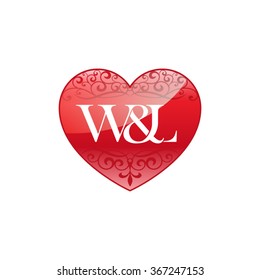 W&L initial letter logo with ornament heart shape
