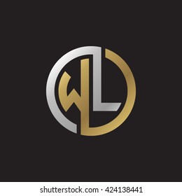 WL initial letters looping linked circle elegant logo golden silver black background