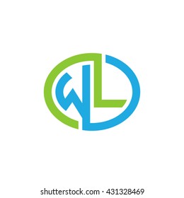 WL initial letters looping linked ellipse logo blue green