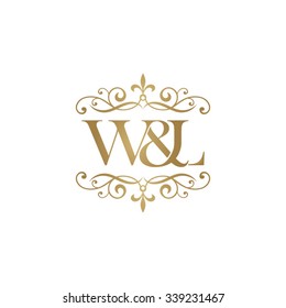 W&L Initial logo. Ornament ampersand monogram golden logo