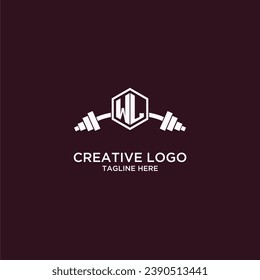 Monograma inicial de WL para equipos o logotipo de gimnasio con diseño de escudo creativo y barbacoa