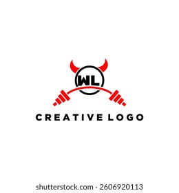 WL initial monogram for fitnes or gym logo with devil style design