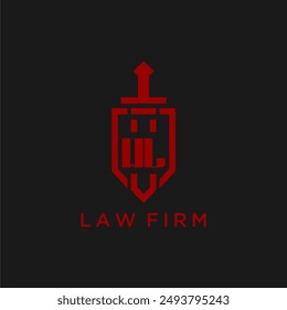 WL initial monogram for law firm with sword and shield logo image