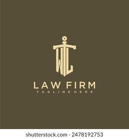 WL initial monogram for lawfirm logo with sword style image