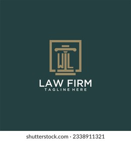 logotipo de monograma inicial WL para la firma de abogados con diseño de hitos en cuadrado creativo