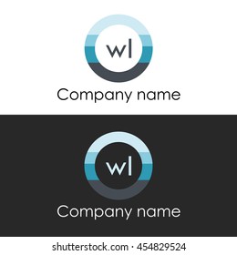 WL letter circle shape icon logo white blue
