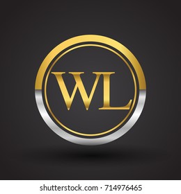 WL Letter logo in a circle, gold and silver colored. Vector design template elements for your business or company identity.