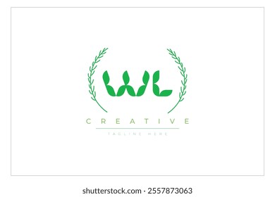 WL letters eco logo with leaf. Fresh nature and healthy leaf logo design.