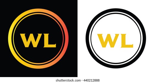 WL letters icon design template elements in abstract background logo, design identity in circle, alphabet letter