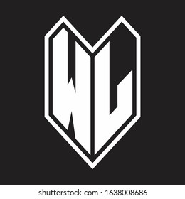 WL Logo monogram with emblem line style isolated on black background