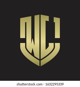 WL Logo monogram with emblem shield shape design isolated gold colors on black background