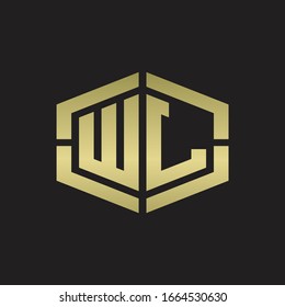 WL Logo monogram with hexagon shape and piece line rounded design tamplate on gold colors