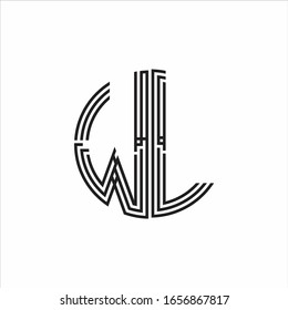 Plantilla de diseño de línea de tres cintas de logotipo WL aislada en fondo blanco