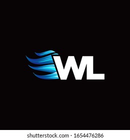 WL monogram logo with blue fire style design template