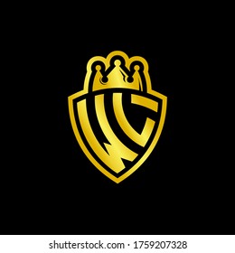 WL monogram logo with shield and crown style design template isolated on black background