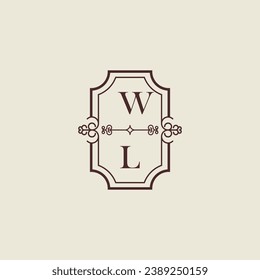 WL Vintage Hochzeitslogo in hochwertigem professionellem Design, das gut in allen Printmedien drucken wird