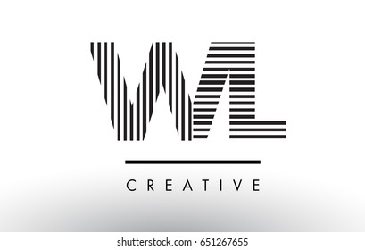 WL W L Black and White Letter Logo Design with Vertical and Horizontal Lines.