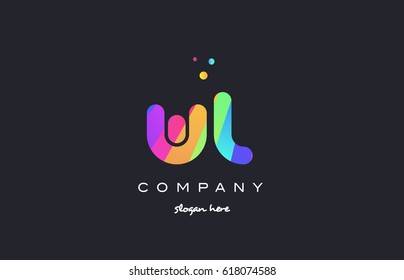 WL Creative Rainbow Verde Naranja Azul Púrpura Magenta Rosa Alfabeto Artístico Empresa Letra Logotipo Diseño Vector Icono Plantilla