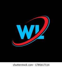 WL W L letter logo design. Initial letter WL linked circle uppercase monogram logo red and blue. WL logo, W L design. wl, w l