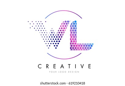 WL W L Pink Magenta Dotted Bubble Letter Logo Design. Dots Lettering Vector Illustration