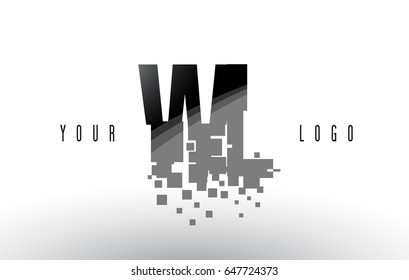 WL W L Pixel Letter Logo with Digital Shattered Black Squares. Creative Letters Vector Illustration.