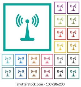 Wlan network flat color icons with quadrant frames on white background
