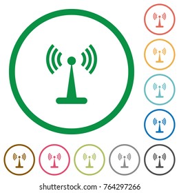 Wlan network flat color icons in round outlines on white background