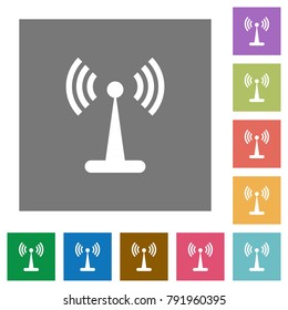 Wlan network flat icons on simple color square backgrounds