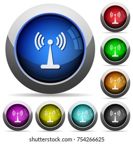 Wlan network icons in round glossy buttons with steel frames
