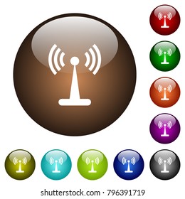 Wlan network white icons on round color glass buttons