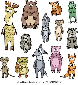 Wlid forest animals - big vector cartoon set. Isolated on white illustration, animals stickers
