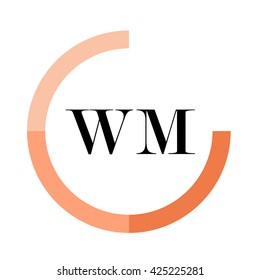 WM business logo icon design template elements. Orange color vectors. Design identity in circle. Alphabet letter