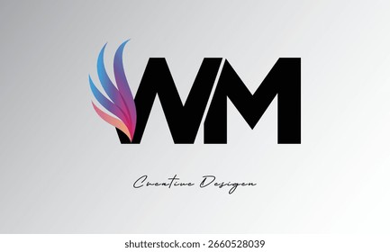 WM Feather Gradient Logo – Elegant Wing Monogram for Modern Branding and Visual Identity Design