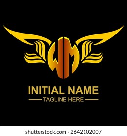 WM Golden Wing Emblem Logo with elegant gold wings, sleek and modern design. Ideal for branding, creative projects, luxury businesses, or artistic ventures.