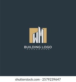 WM initial letter building logo for real estate with square design