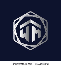 WM Initial letter hexagonal logo vector