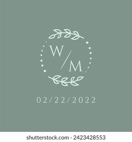 Boda inicial moderna en monograma de WM con línea de círculo creativo
