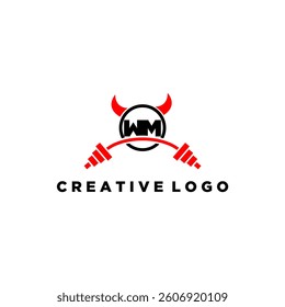 WM initial monogram for fitnes or gym logo with devil style design